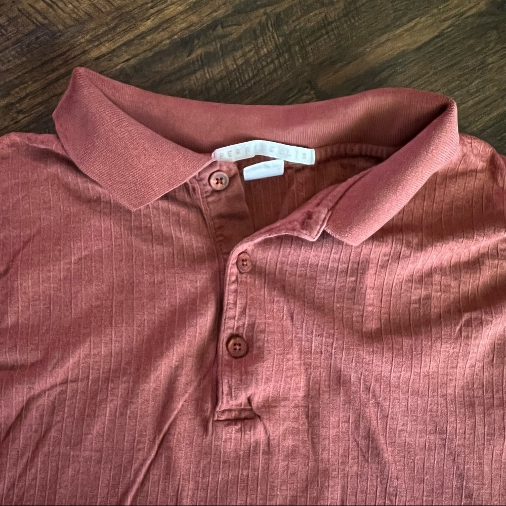 Perry Ellis Pima Cotton Textured Knit Polo Shirt Terra Cotta XL